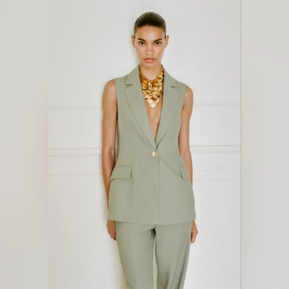 LINEN LONG VEST WITH STRAIGHT LEG LINEN PANTS SIZE XS/S - Picture 2 of 13